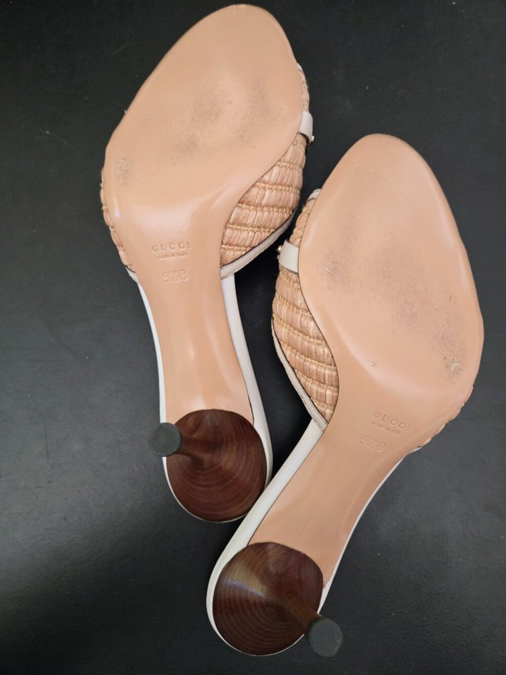 Vintage Gucci Bamboo Horsebit Mules - Raffia Vamp, 3" Heel, Italy, Size 9 1/2 - Picture 4 of 11